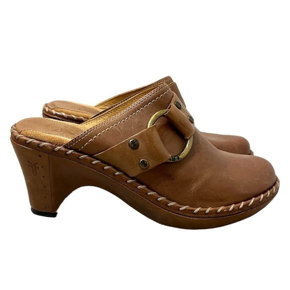 Frye Shoes - Frye Charlotte Ring Brown Leather Heeled Mule Clogs, Size 8, EUC